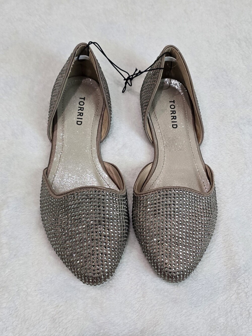 NWT Women's Torrid Shoes Silver Pewter Rhinestone Point Toe Loafer Flats Size 8